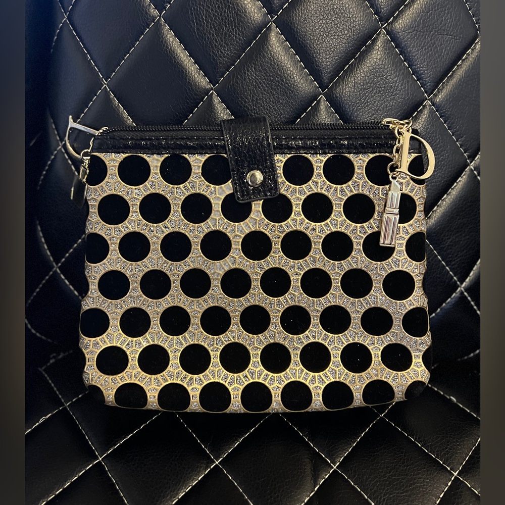 Dior Black Velvet Gold Double Zippered Cosmetic Makeup Bag Pouch with Charms
